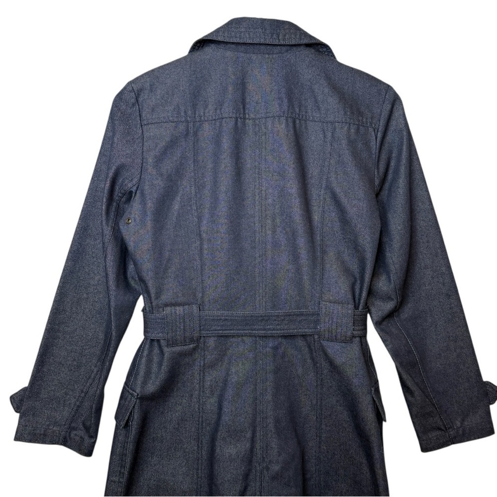 GAP Y2K Vintage Denim Dark Wash Women’s Blue Belted Women’s Trench Coat Sz XS - Picture 10 of 12